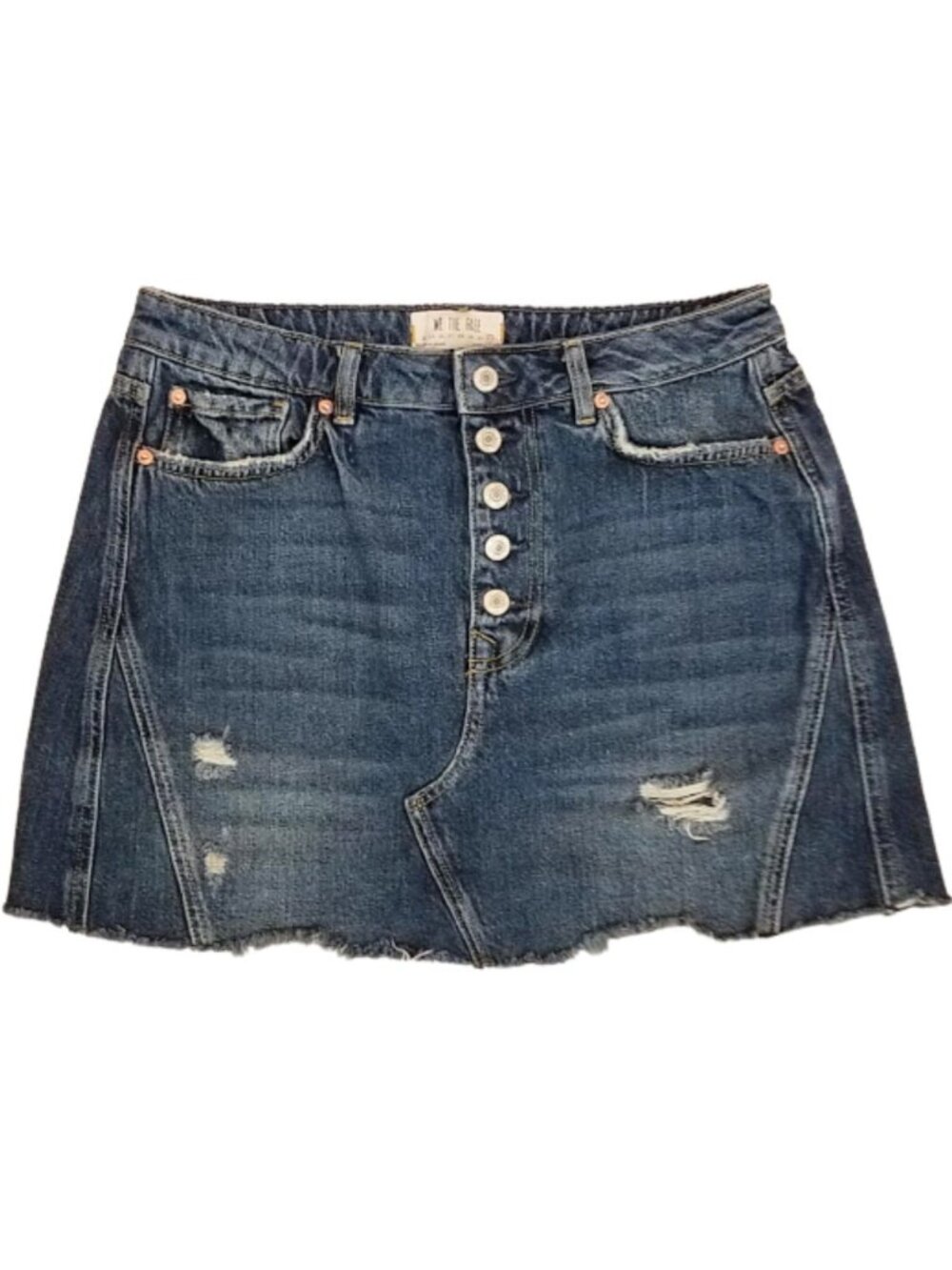 WE THE FREE Distressed Button Fly Raw Hem Blue Denim Jean Skirt Women's 31